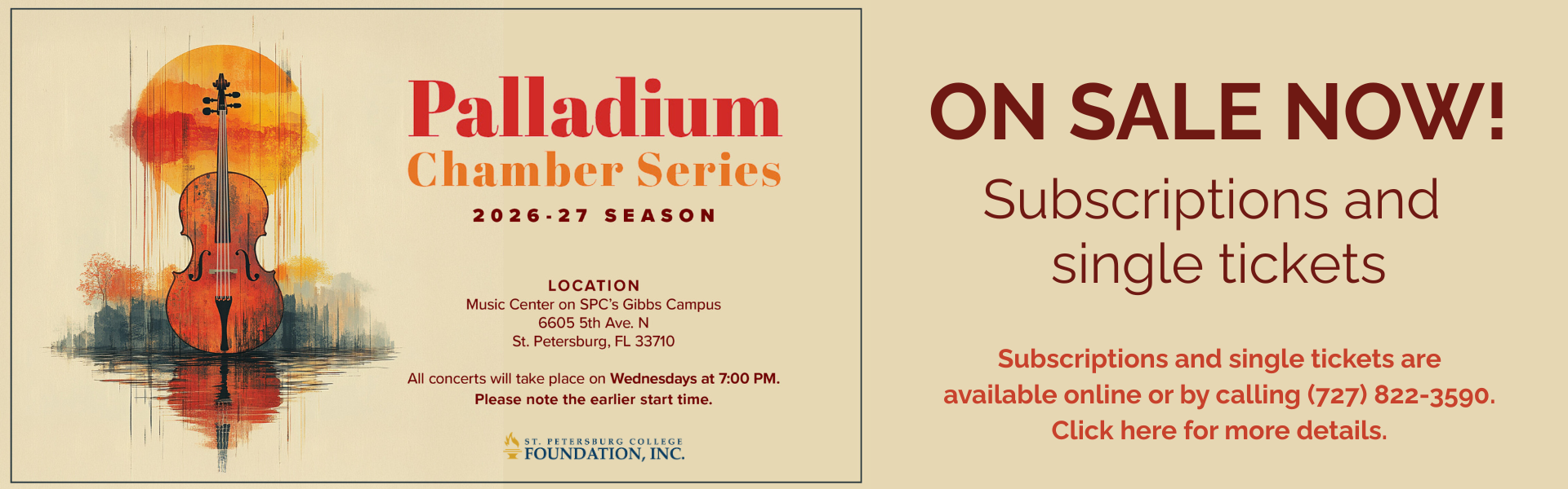 2026-27 Palladium Chamber Series at SPC's Gibbs Campus, with support from the SPC Foundation. Subscriptions go on sale Sept. 10; single tickets Oct. 1.